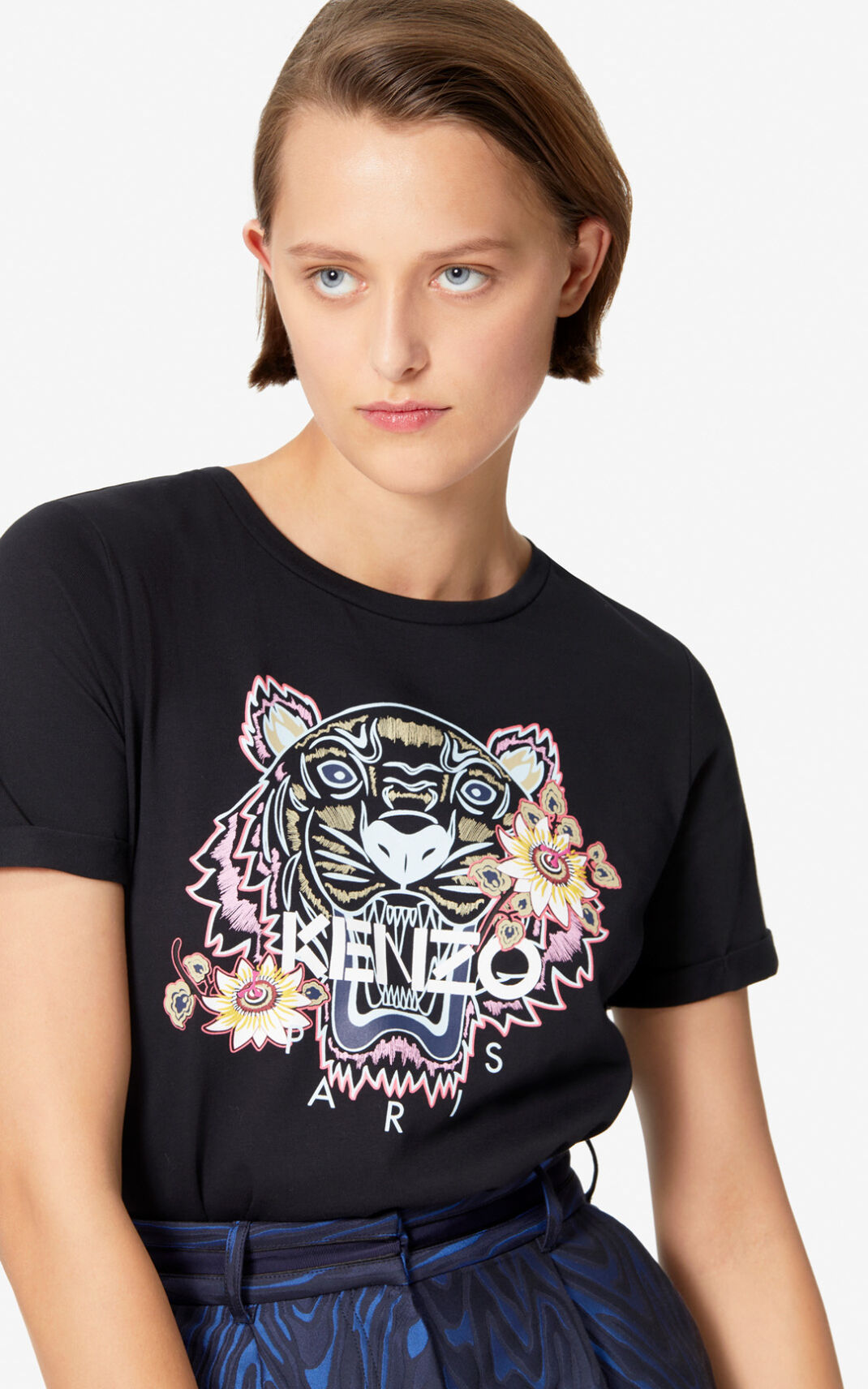 Kenzo Passion Flower 虎 Tシャツ レディース 黒 - VSQTFA548